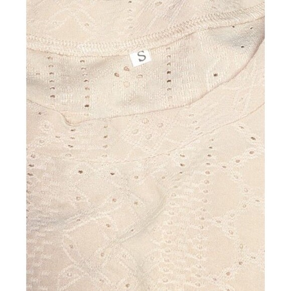 Blouse S Women's Beige Eyelet Banded Waist Short Sleeve Casual Easy to Wear - Picture 5 of 8